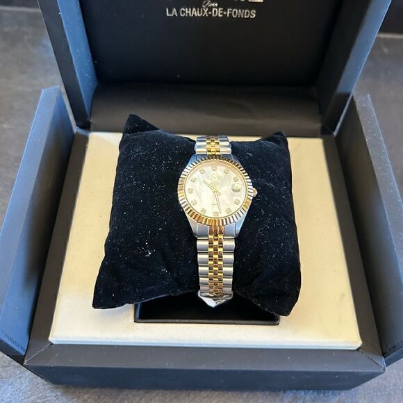 Women’s Gevril stainless steel two tone, mother of pearl face watch Switzerland